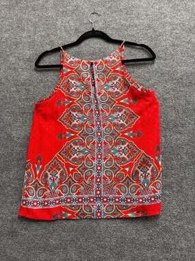 VERSE Made in USA Red Paisley Print Halterneck Sleeveless Tank Top Blouse